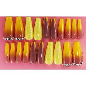 Mellow Yellow Ombre Long Coffin Gloss Finish Press On Nails Long